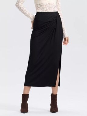 a new day Black Side-Slit Maxi Skirt with Gathering Size S
